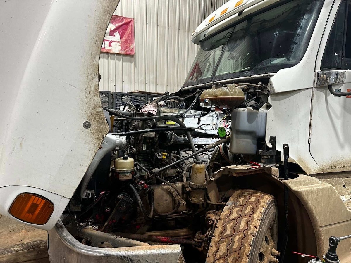 Semi truck engine bay repair